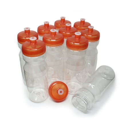 

Rolling Sands 24 Fluid Ounce BPA-Free Clear/Orange Sports Water Bottles Set of 10 Made in USA