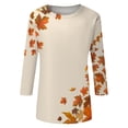 thumbnail image 6 of Womens Crew Neck 3/4 Length Sleeve Tees Fall Leaf Graphic Print Loose Fit Casual Shirts Curved Hem Lightweight Dressy Tunic Tops ,S,Ginger, 6 of 7