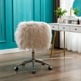 thumbnail image 3 of Comfy Home Office Chair with Swivel Chrome Base Modern Faux Fur Swivel Desk Chair for Living Room, Bedroom(White), 3 of 8