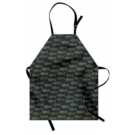 

Fish Apron Vintage Geometric Animal Design with Lines Retro Marine Pattern Fish Skeleton Image Unisex Kitchen Bib Apron with Adjustable Neck for Cooking Baking Gardening Multicolor by Ambesonne