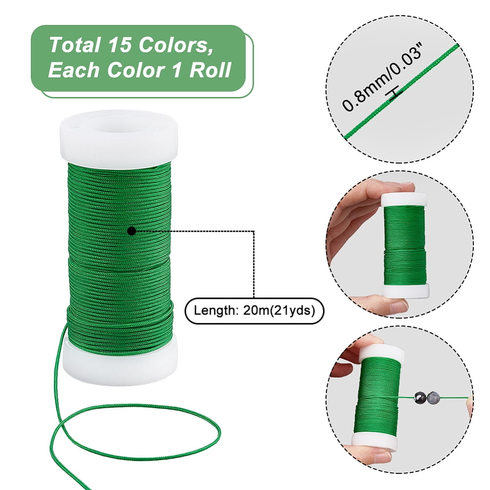 PH 328 Yards Nylon Thread 0.8mm Beading String Cord Chinese Knotting Cord Kumihimo Macrame Cord for Friendship Bracelet Christmas Jewelry Making 15