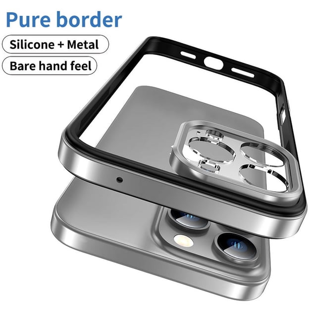Metal Bumper Case For iPhone 16 15 Pro Max 14 Plus 13 15Pro 14Pro 16Pro 16Plus Camera Lens Protection Cover Phone Accessories Silver For iPhone 13 Pro