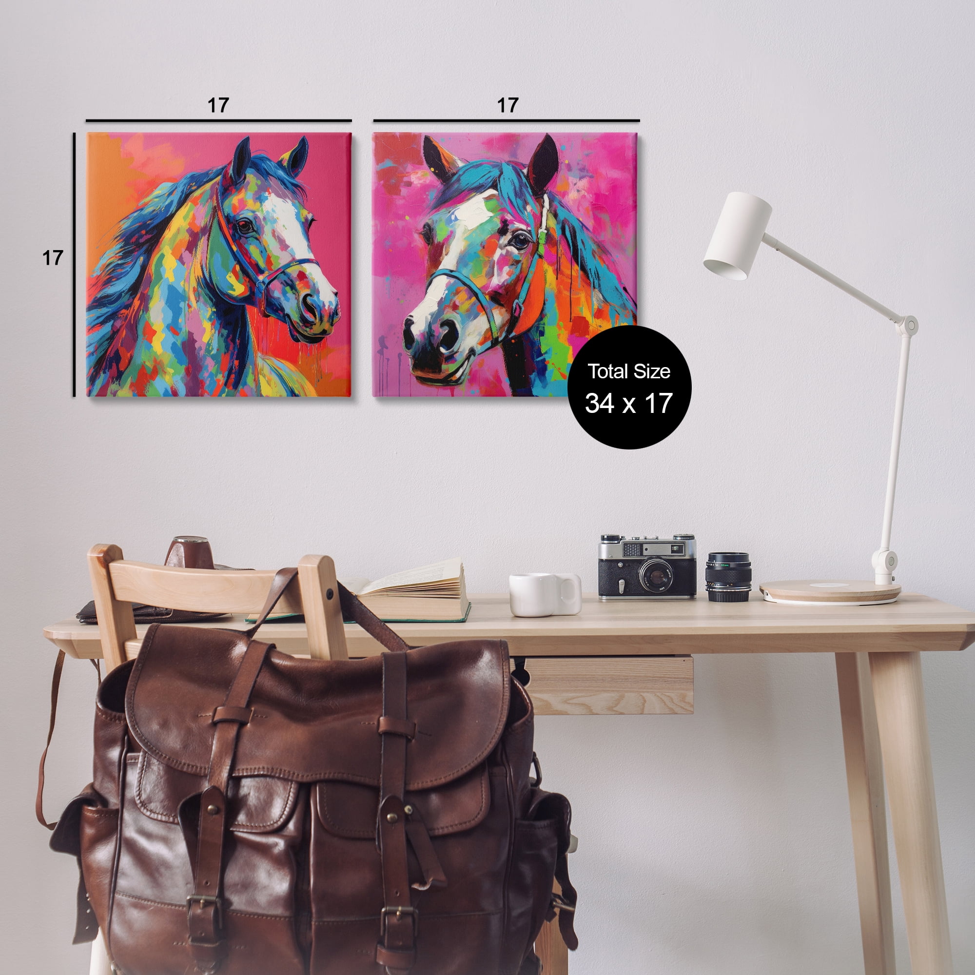 Stupell Industries Bright Neon Horse Portrait Animals Painting Wrapped Canvas Art Print Wall Art, 17 x 17, Set of 2