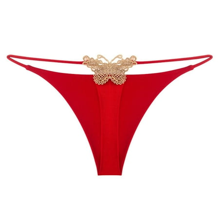 

ZMHEGW Period Underwear For Women Girl S New Cut Out Butterfly Pearl Thin Lace Thong Double Layer Thin Strap Thong Butterfly Embroidery Low Waist Bikini Women s Crotchless Panties