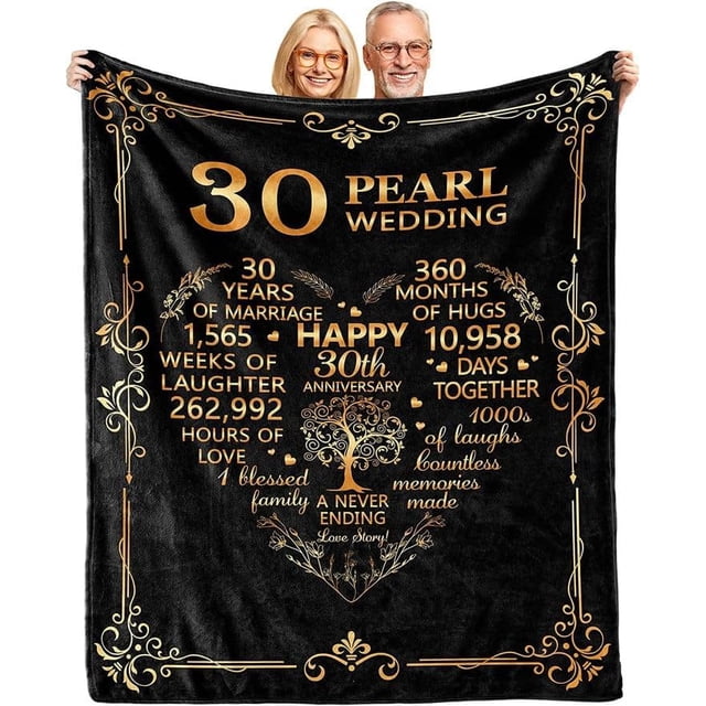LHSHID Personalized Wedding Anniversary Blanket 30th Anniversary Blanket 30 Years Anniversary Pearl Wedding Gifts for Couple Parents 30th Wedding for Wife Her Husband Him 40"x50"