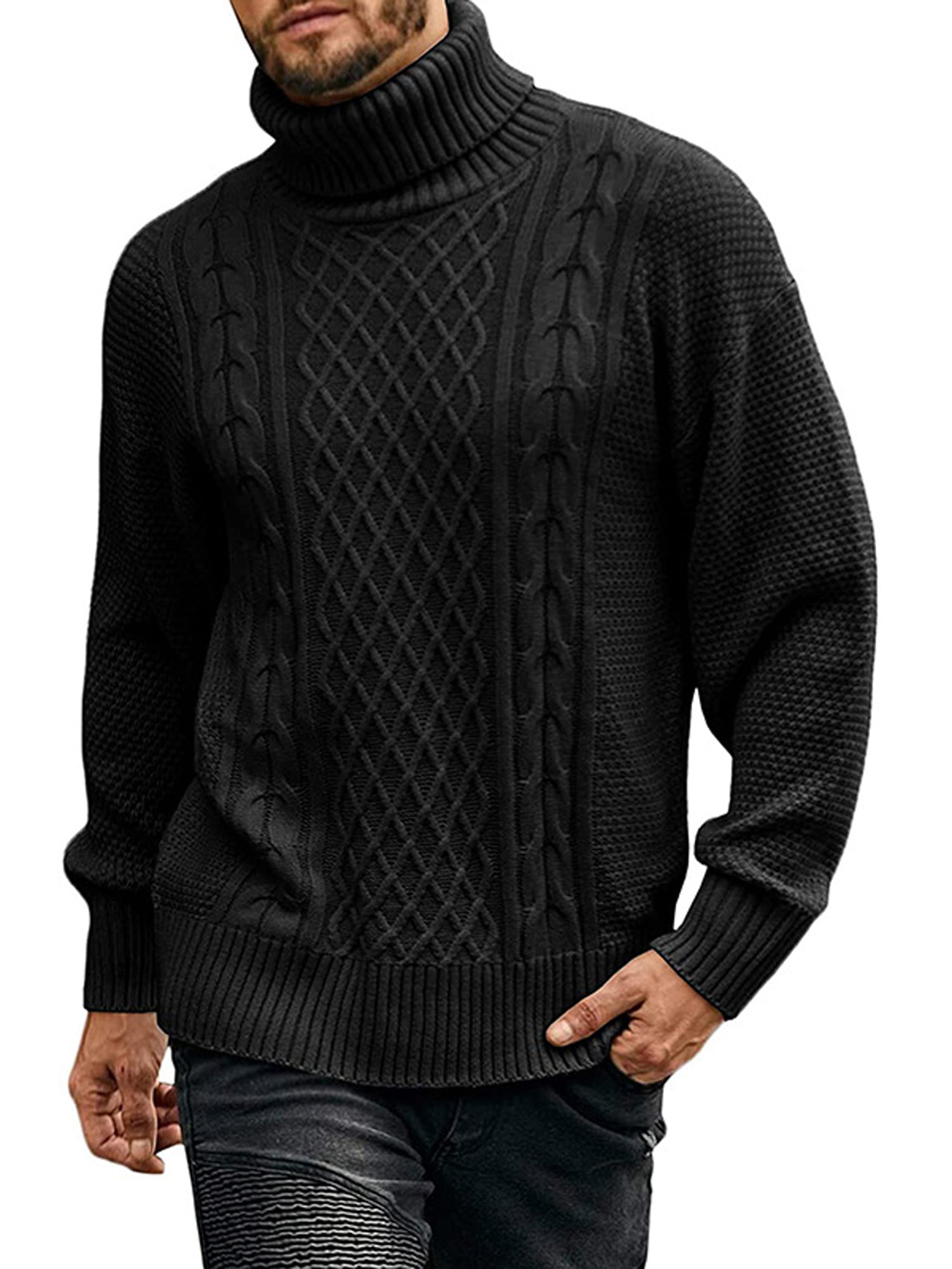 Generic Mens Casual Slim Fit Knitted Elastic Solid Stand Collar Pullover Sweaters 