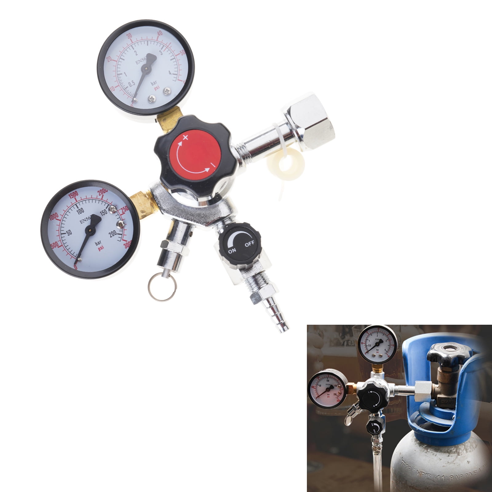 Efficient Double Stage Co2 Pressure Regulator with Control Valves Kegs Kegerator for Restaurants and Home Gatherings