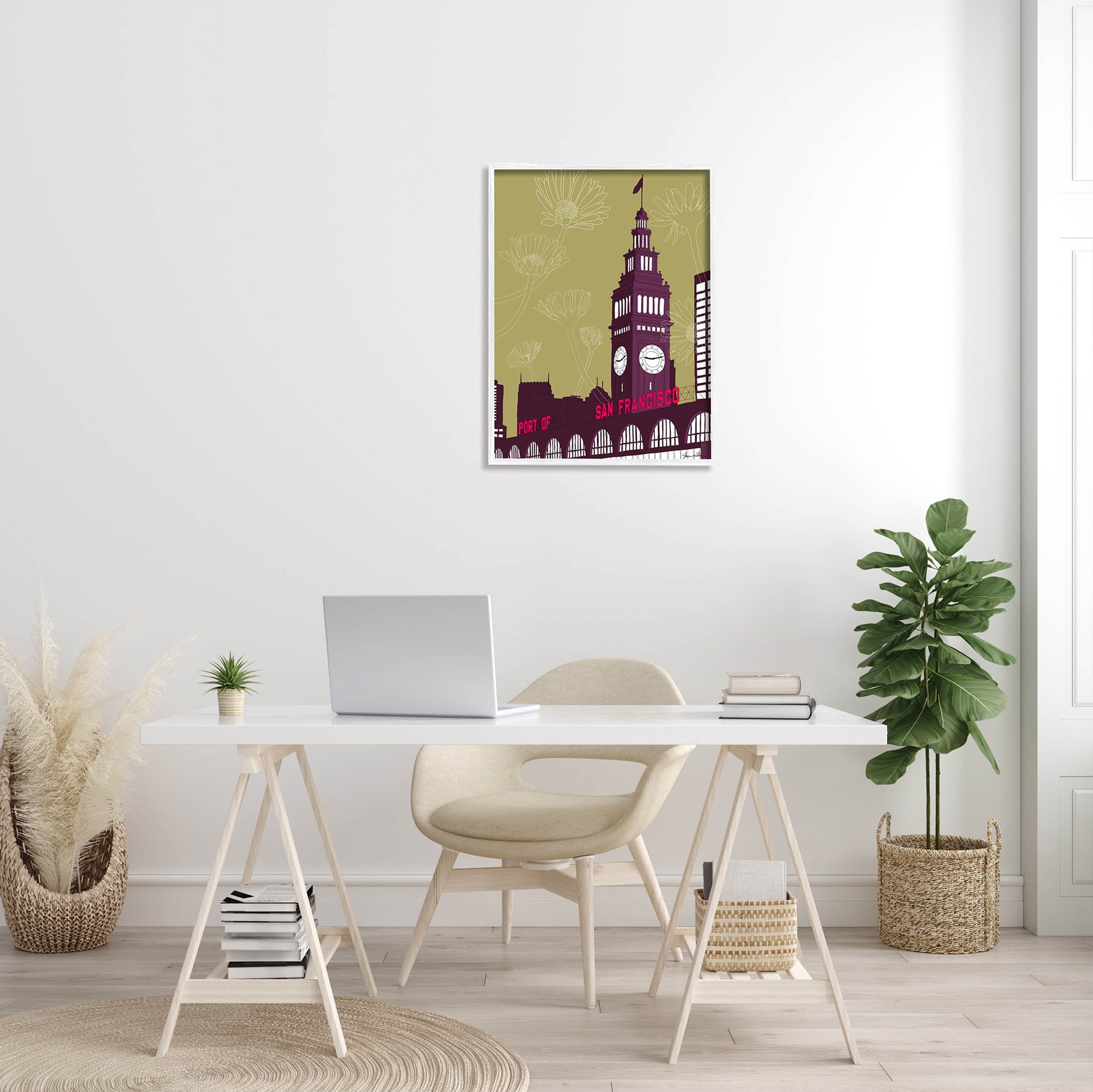 Stupell Industries Floral San Francisco City Graphic Art White Framed Art Print Wall Art, Design by Shane Donahue