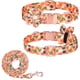 thumbnail image 1 of Collar de perro y correa ajustable con hebilla dorada fuerte con hermosa pajarita y ribete floral., 1 of 5