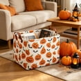 thumbnail image 3 of Novryn Halloween Storage Bin, Large Foldable Fabric Organizer Basket With Handles, Waterproof Halloween Print, 15 x 10.2 x 9.8 Inch - White Pumpkin Print, 3 of 6
