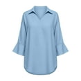 thumbnail image 4 of Htigea 3/4 Sleeve T Shirts for Women Collared V-Neck Tops Casual Loose Fit Tees Summer Lightweight Beach Vacation Travel Blouses Sky Blue XXL, 4 of 5