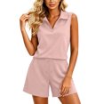 thumbnail image 2 of Cagogo Women's 2 Piece Shorts Set Casual Sleeveless Collared Top Solid Summer Outfits Loose Fit Matching Lounge Sets Travel Clothes Cruise, Pink M, 2 of 7