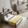 thumbnail image 2 of Queen Cabinet Bed with Storage, Folding Foam Mattress & Oversized Drawers, Murphy Bed with Sockets & USB Ports, Space-Saving Folding Murphy Bed for Bedroom Guest Room, Gray, 2 of 9