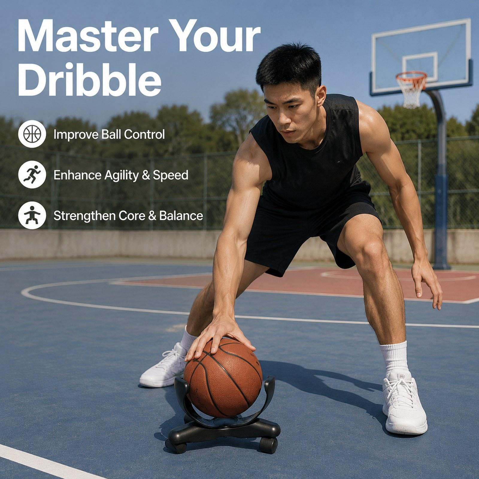 harayaa Low Center Dribbling Sliding Clamp Improve Skills Professional with 360 degree Casters Basketball Training Equipment Flexible Clamp Black