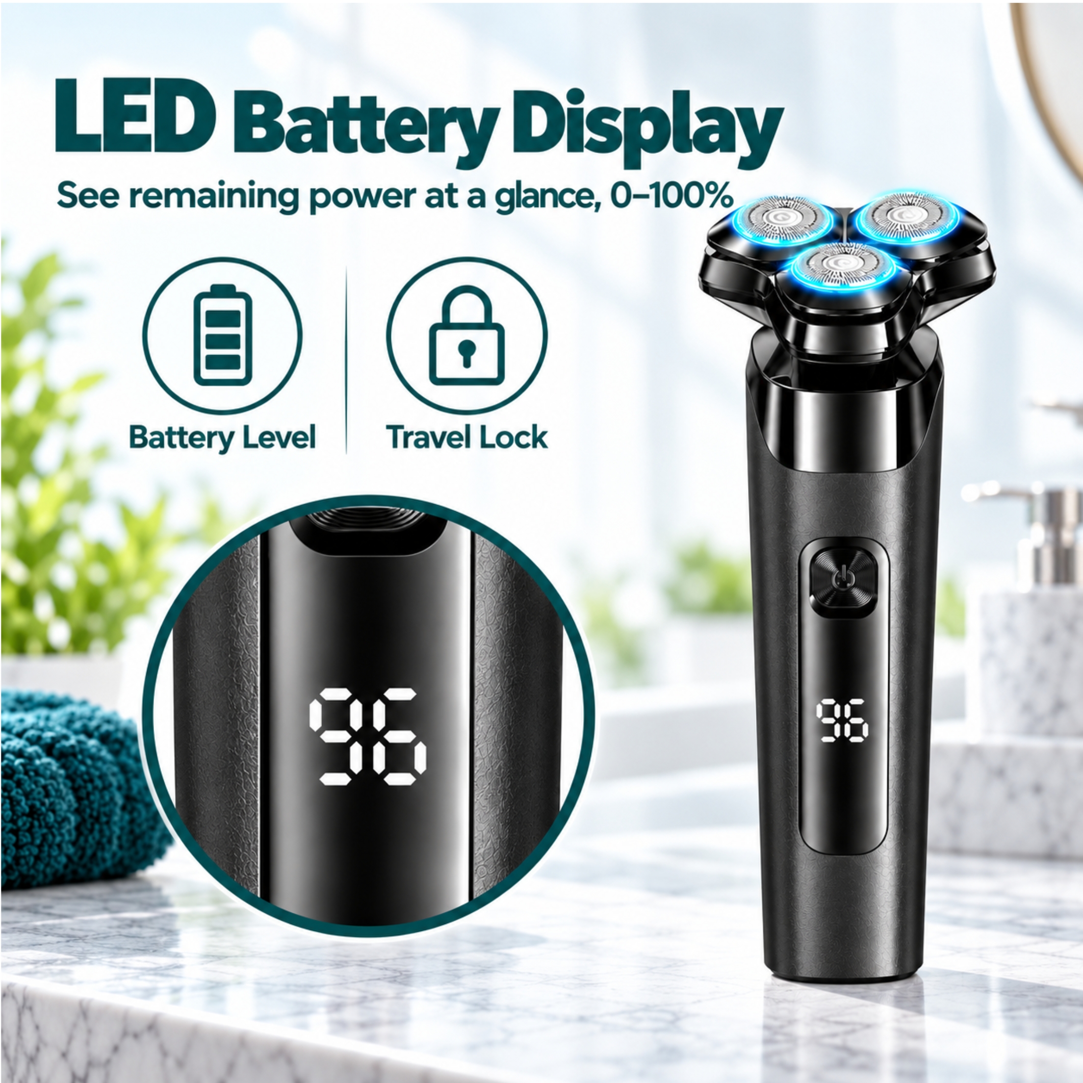 NIASSO Electric Shaver, 3D Rotary Waterproof photo 2