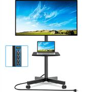 RTVR Rolling Mobile TV Stand Cart for 32 to 65 inch TVs with Power Outlet Adjustable Shelf, Outdoor Black