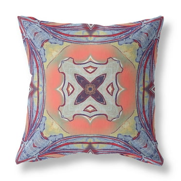 Pastel Floral Squares Suede Zippered Pillow with Insert Purple Orange 16"x16"