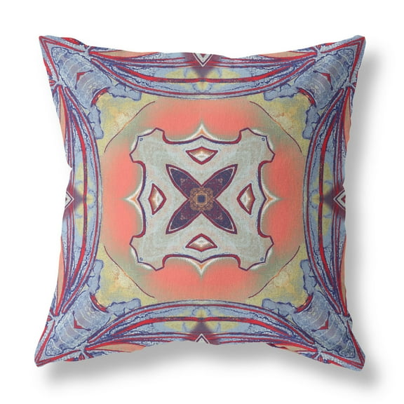 Pastel Floral Squares Indoor/Outdoor Fabric Pillow with Zip -Purple Orange 26x26