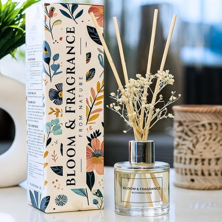 Blooming Rose Reed Diffuser Set | Free 4 Bamboo Reed Sticks | Stress Relief & Aromatherapy | Long-Lasting Smoke-Free Air Freshener for Home Bedroom and Office | Ideal for Gifting