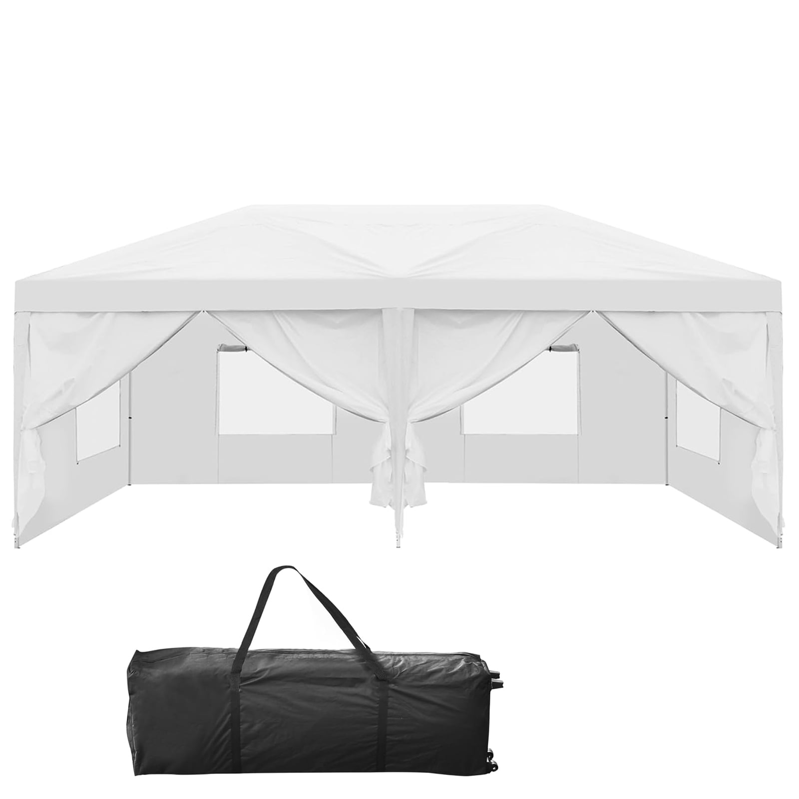 Uforic 10 ft x 20 ft Easy Pop Up Outdoor Patio Canopy Tent 6 Removable Sidewalls,4 Mesh Windows,6 Ropes,12 Stakes and 1 Carry Bag - White