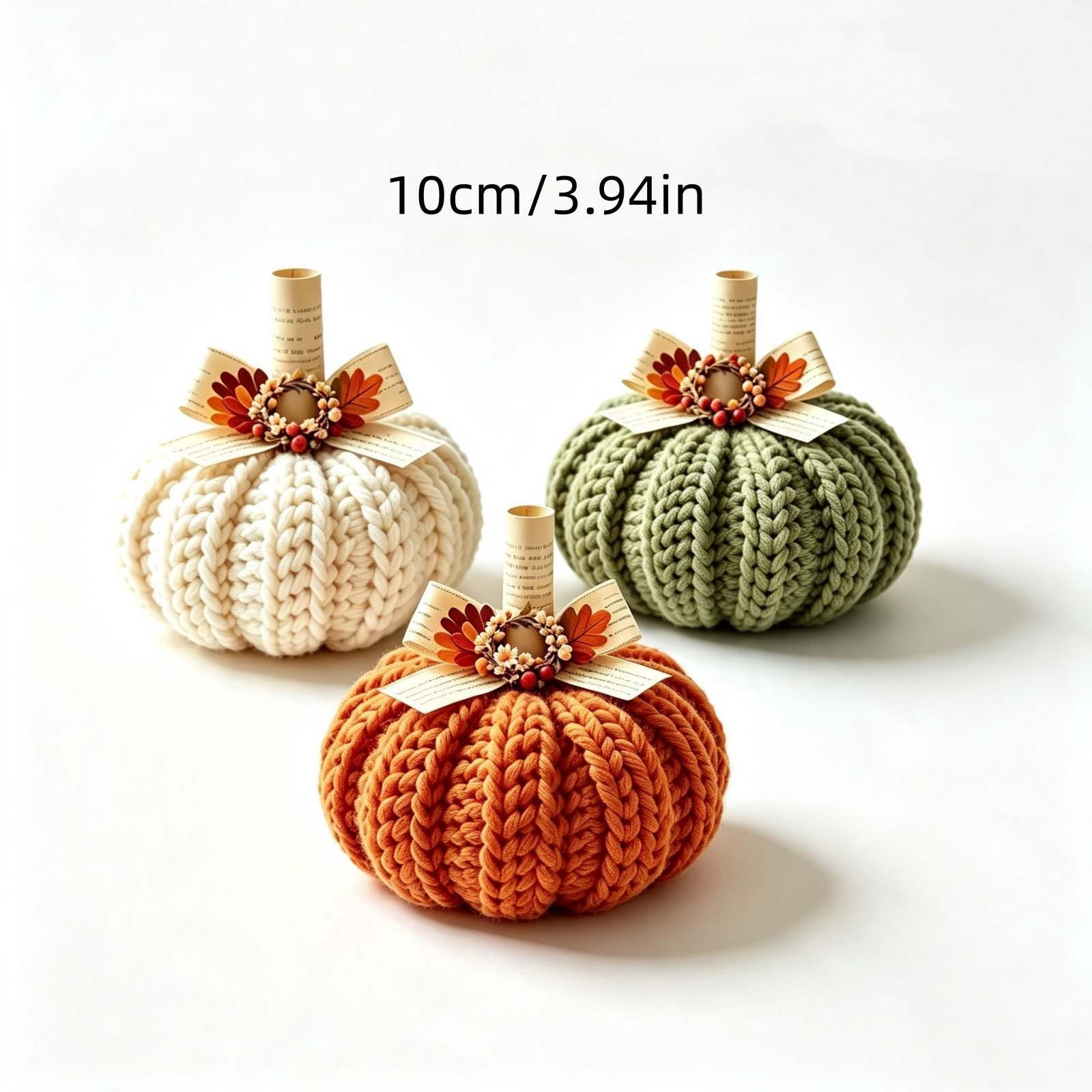 Cififendec Thanksgiving Knitted Pumpkin Set of 3, 3.94", Hand Woven Fabric Pumpkin Decor for Fireplace Mantel Tabletop Indoor Home Decor