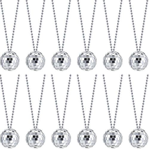 20 Pcs Mirror Disco Ball Necklaces 70s Disco Party Necklaces Mini Disco Ball Necklace Silver Disco Necklace 70s Jewelry Disco Party Favor Decoration Costume Accessories for Dance Supplies 1.18 Inch 