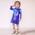 thumbnail image 2 of LUOGENLI Robe pour Enfants à Paillettes Fines Manches Longues Col Rond Robe T-Shirt Droite Robe Maxi pour Filles Été Lin Bleu 5-6 Ans, 2 of 4