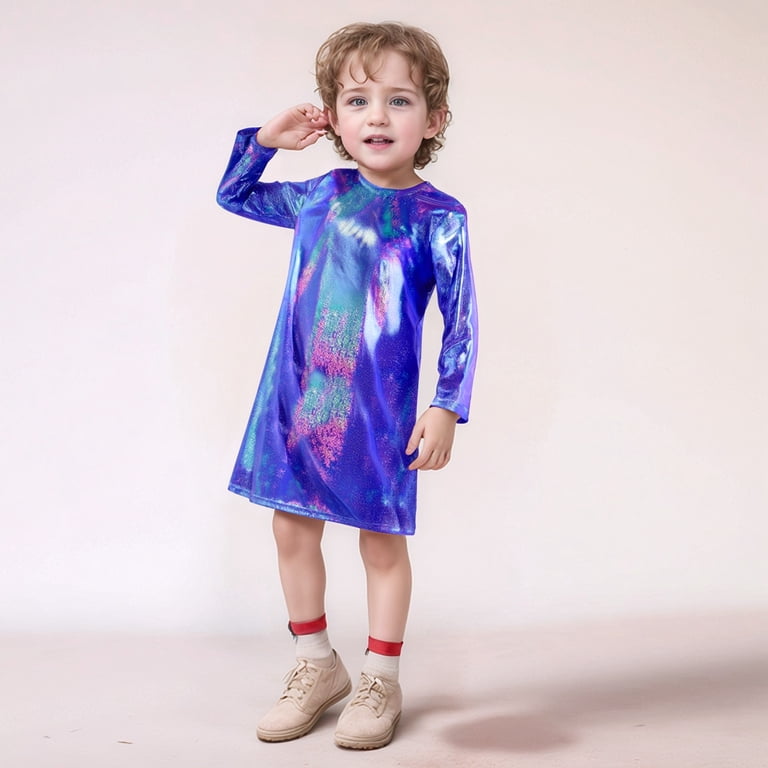 Taiaojing Toddler Child Long Sleeve Glitter Sequin Long Sleeve Crew Neck Dress Straight T Shirt Dress Comfort Baby Daliywear 13-14Years, Infant Girl's