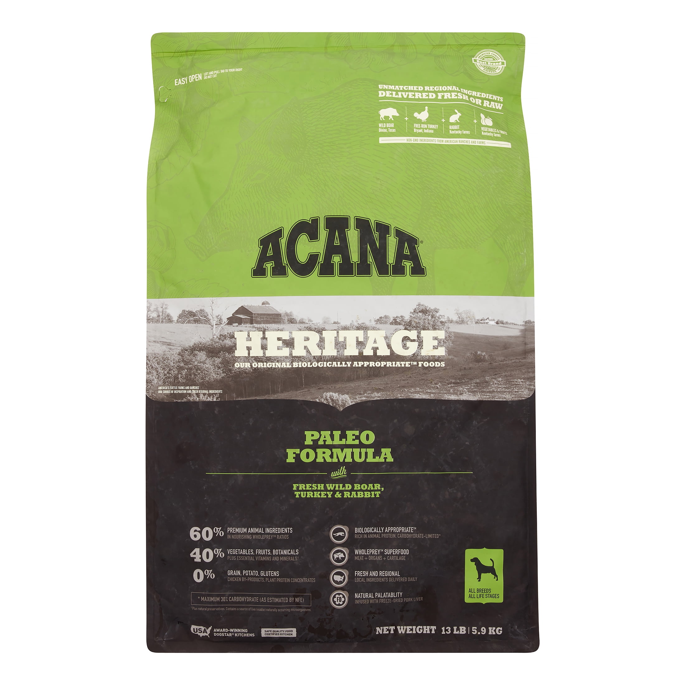Acana Heritage GrainFree Paleo Formula with Wild Boar, Turkey & Rabbit