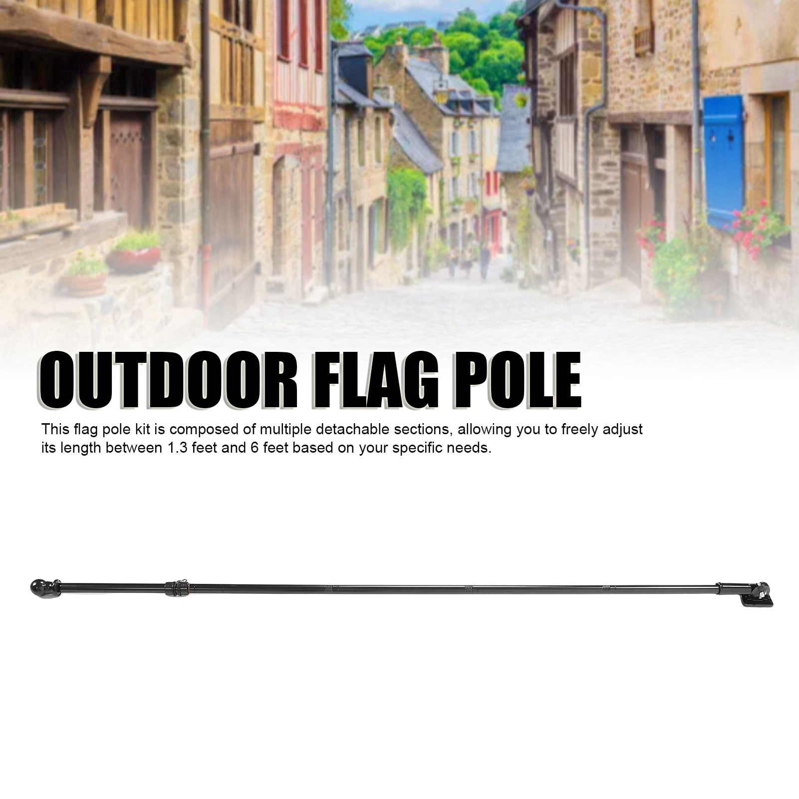 M Buder 6FT Flag Pole Kit Heavy Duty Stainless Steel Anti-Tangling Spinning Flagpole for House Yard, 1 Inch Diameter Weather Proof Metal Flag Pole for Outside Wall Mount, Black (1.8m / 70.8 inches)