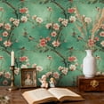 thumbnail image 2 of Boho Peel and Stick Wallpaper Cherry Blossom Branches Birds Teal Vintage Asian Wall Mural 23.6in x 9.8ft Self Adhesive Removable Wall Paper Renter Friendly Wallpaper for Bedroom Kitchen Farm, 2 of 8