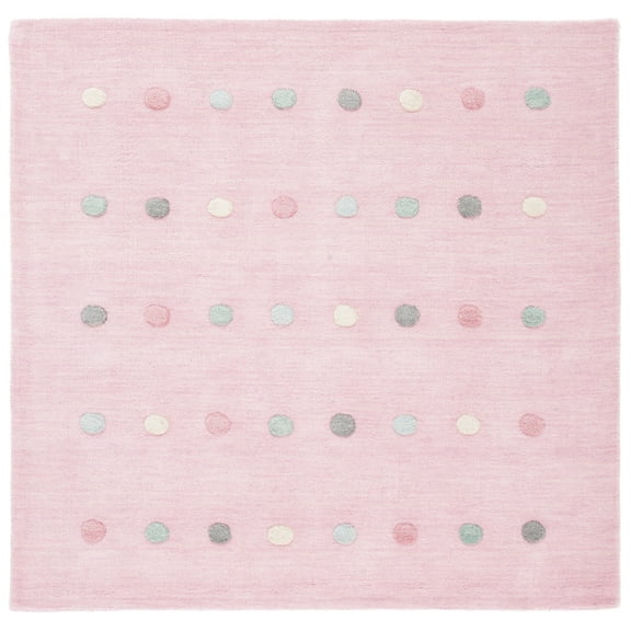 SAFAVIEH Kids Polka Dots Stripes Area Rug, Light Pink, 5' x 5' Square