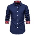 thumbnail image 2 of Blusa y camisa de manga larga con cuello vuelto para hombre, informal, con botones y retazos, de poliéster., 2 of 8