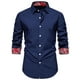 thumbnail image 2 of Blusa y camisa de manga larga con cuello vuelto para hombre, informal, con botones y retazos, de poliéster., 2 of 8