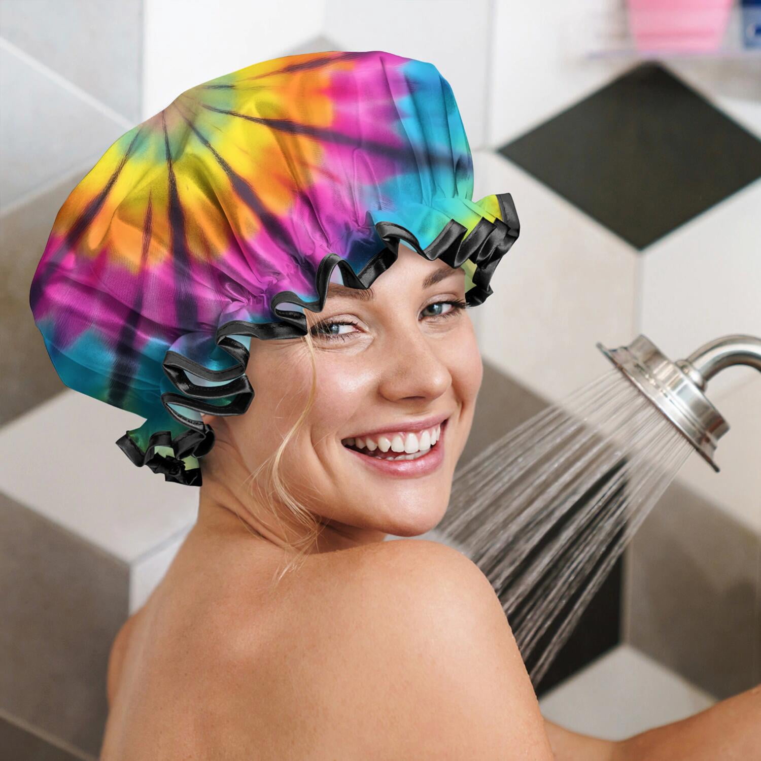 Shower Caps,Rainbow Tie Dye Mandala Pattern Waterproof Shower Cap for Women 4 Pieces,Double Reusable Hair Cover for Shower PEVA Elastic Stretch Hem