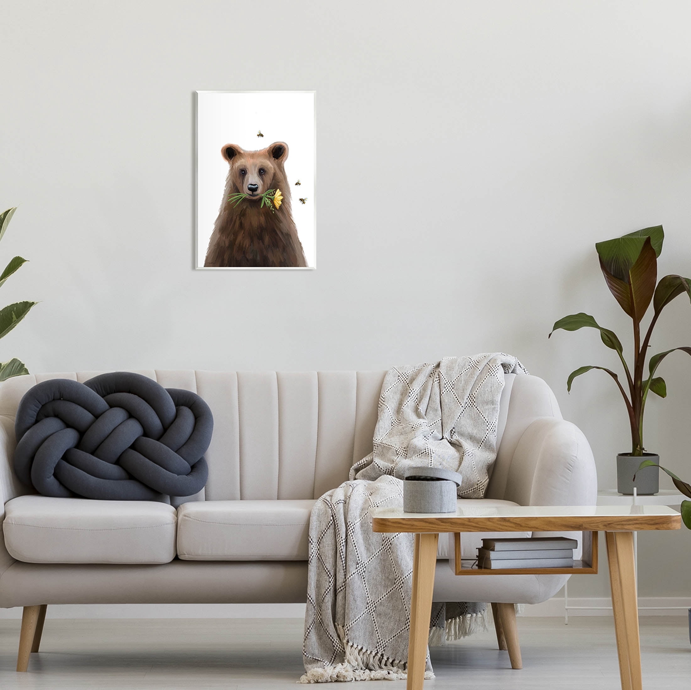 Stupell Industries Woodland Bear Flower Sprig Graphic Art Unframed Art Print Wall Art, Design by Elizabeth Tyndall