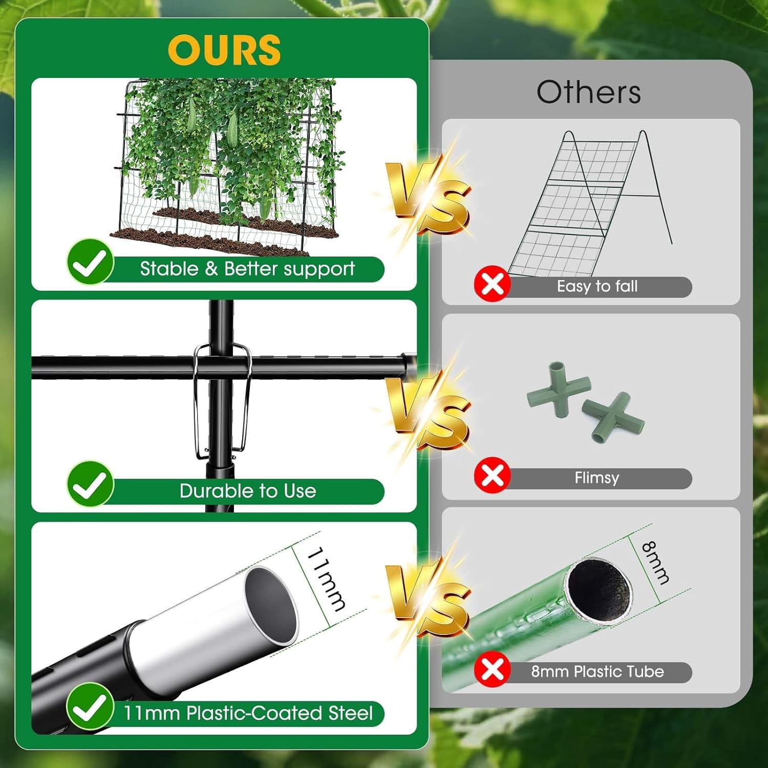 MQHUAYU 4-Arc Cucumber Trellis for Climbing Plants, 47" x 63" ULarge Garden Support with Steel Wire Clips, Rust-Proof Powder-Coated Frame for Cucumbers, Peas, Tomatoes, Beans (Black)