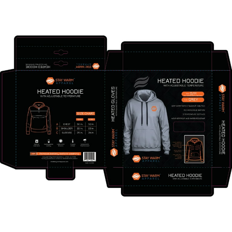 Stay Warm Apparel Heated Hoodie With Rechargeable Battery Gray