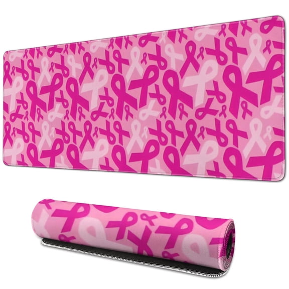 Long Mouse Pads for Desk,Pink Breast Cancer Desk Mats on Top Of Desks, Desk Mouse Pad Extra Large with 3mm Non-Slip Base and Stitched Edge for Gaming,Office,Work,Home 31.5x11.8in