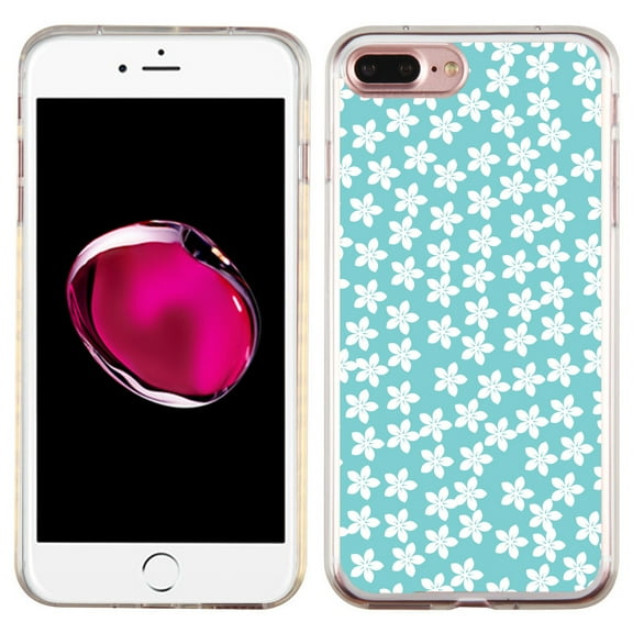 Slim-Fit Case for Apple iPhone 8 PLUS / 7 PLUS, OneToughShield ® Premium TPU Gel Protector Phone Case - Flower/Teal