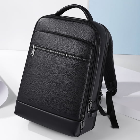 Leather Men's Business Computer Backpack,Black