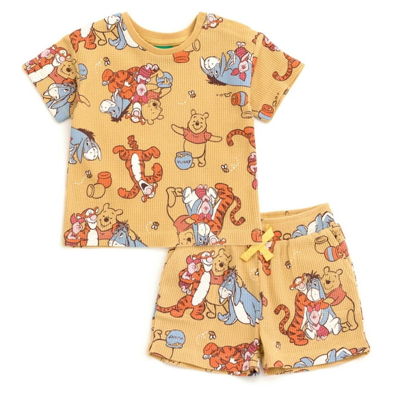 Disney Winnie the Pooh Eeyore Tigger Waffle Knit T-Shirt and Shorts Outfit Set Newborn to Little Kid