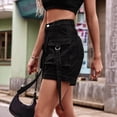 thumbnail image 4 of Pantalones Cortos de Sarga de Tiro Medio y Alto para Mujer, Elásticos, con Bolsillos, para Discotecas Negro L, 4 of 8