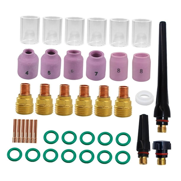 40 piezas de soplete de soldadura TIG, suministros de juntas, consumibles de copa de , kit de accesorios de boquilla de cuerpo de boquilla de Yotijar Lente de gas del soplete de soldadura