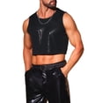 thumbnail image 4 of INSPIRE CHIC Men's Metallic Sequins Crewneck Sleeveless Cropped Festival Tank Top M Black, 4 of 5