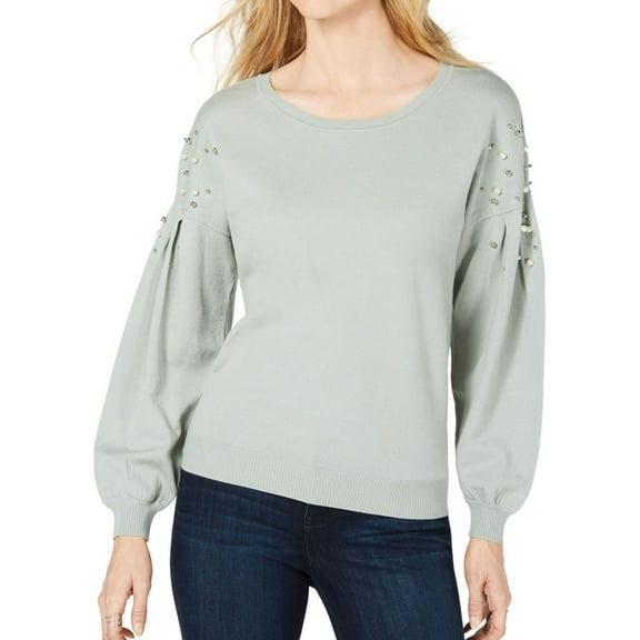 I.N.C Womens Embellished Pullover Sweater, Green, Medium