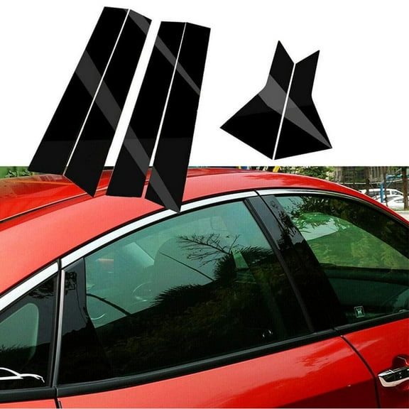 6pcs Glossly Black Door Window Pillar Posts Cover Trim For 2016-2020 Honda Civic 4dr