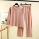 thumbnail image 1 of Puntoco Ropa de dormir para mujer, moda femenina, color sólido, cuello redondo, ropa de dormir informal cálida para el hogar, conjunto de pijama, 1 of 5