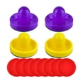 thumbnail image 1 of Empujadores Y Discos de Air Hockey Discos de 2,5 Pulgadas Mangos de Portería de 96 Mm Paletas de Air Hockey, 4 Empujadores, 8 Discos Rojos Y 4 Almohad Amarillo y violeta, 1 of 8