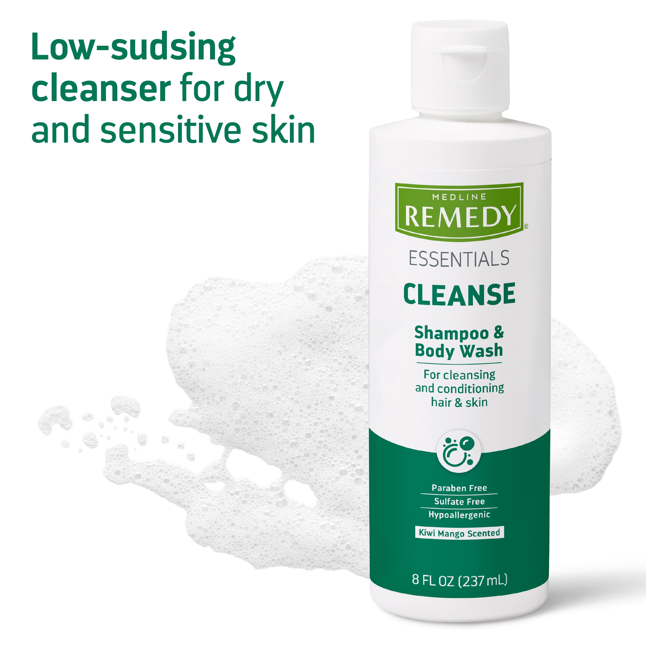Medline Remedy Essentials Shampoo and Body Wash (8 fl oz), 48 Count, Kiwi Mango Scent, Full Body Cleanser with Aloe